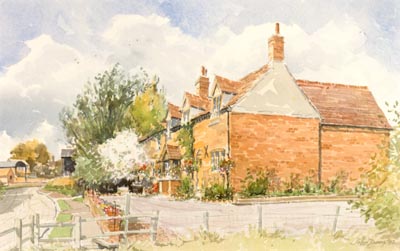 A Warwickshire Country Cottage - watercolour by John Davis