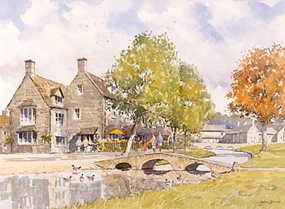 Bourton on the Water, a watercolour by John Davis (c)