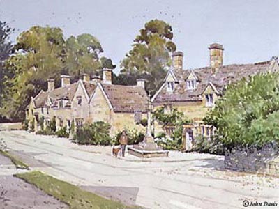 Stanton Cross - a Cotswold Village - in Watercolour by John Davis